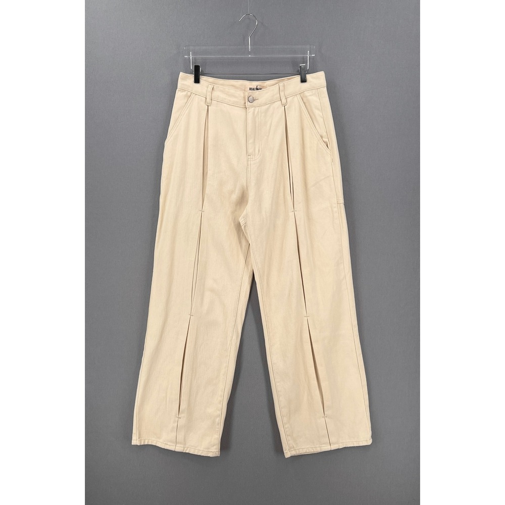 REALTAKAi RT Pleated Front Straight Leg Jeans Mens US Large Cream Split Leg NEW